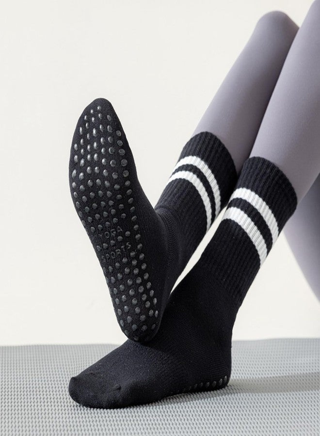 Tergy 8 Pairs Long Yoga Socks with Grip for Women Anti Skid Gripper Socks No Slip Socks for Pilates, Barre, Dance,Yoga (Black) - Image 2